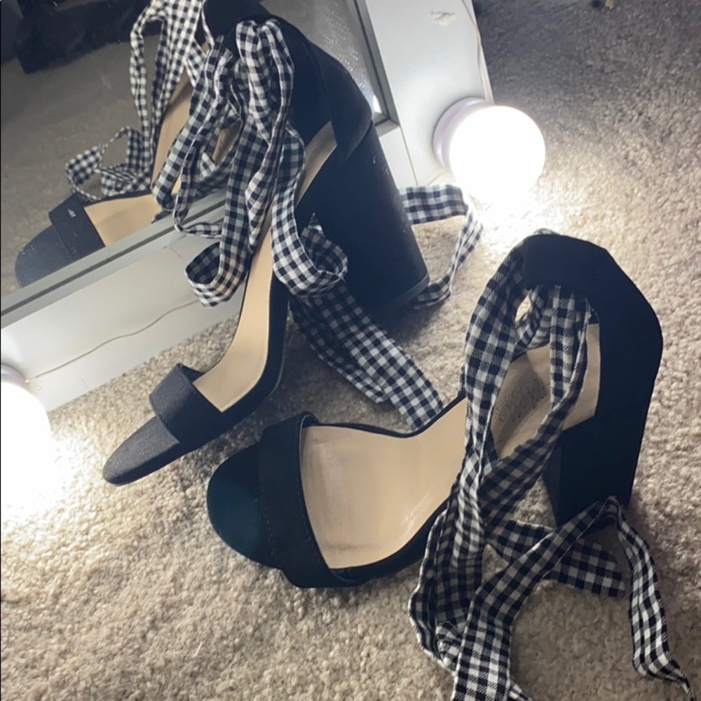 Black strapped heel